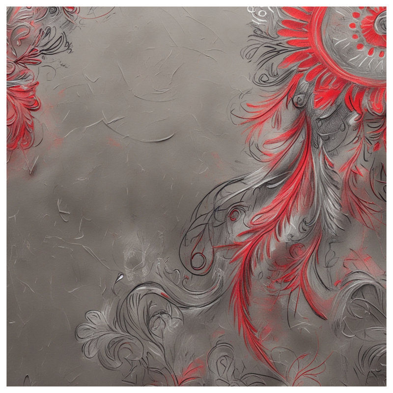 Édredon rouge et gris à tourbillons floraux, Lit simple