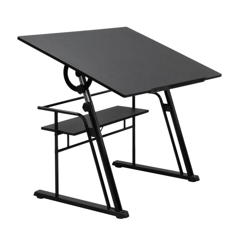 Contemporary Black Wood Adjustable Drafting Table with Storage