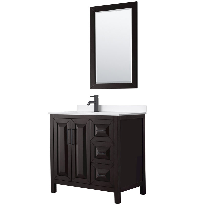 Daria 36'' Single Bathroom Vanity with Cultured Marble Top, Polished Chrome, Brown, Giotto Quartz