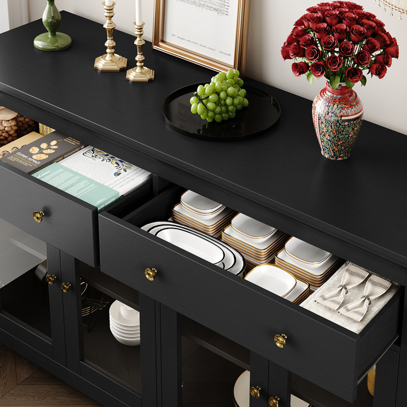 Dasir 55.1" Sideboard with 2 Drawers & 2 Cabinet, Black/Gold