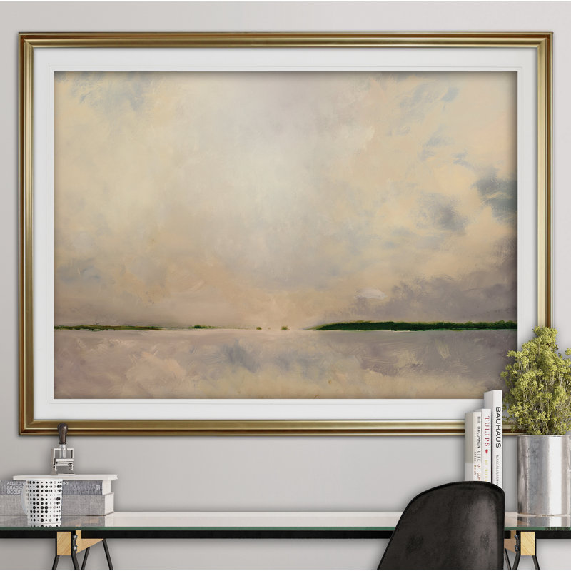 « new réfléchis », reproduction de peinture à l’acrylique encadrée, Or, H 28 po x l 38 po x P 1,5 po