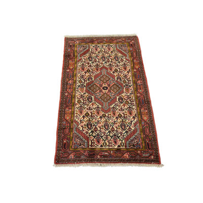 Tapis rétro noué à la main en laine ivoire 2 pi 8 po x 4 pi Hamedan