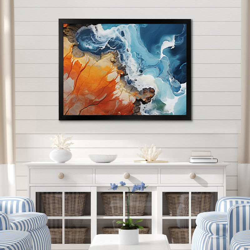 «Coastal Abstract Coastline III», reproduction d'art sur toile, H 24 po x l 32 po x P 1 po, Encadrement doré