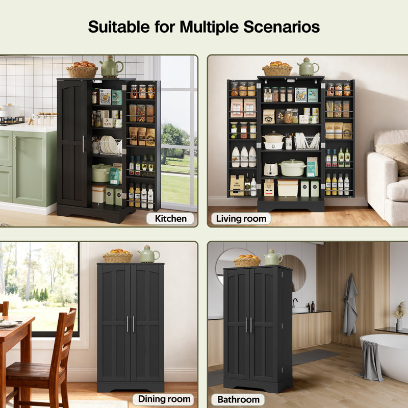 120cm Kitchen Pantry, Black