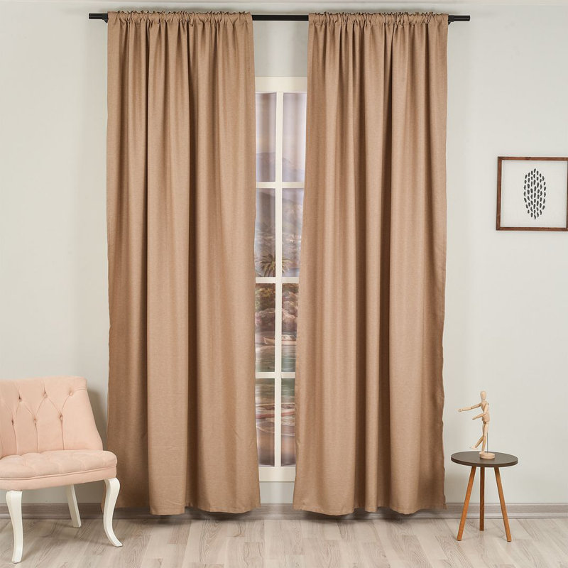 Extra Long & Extra Wide Faux Linen Decorative Curtain Single Panel, 280cm Width x 245cm Drop, Barley