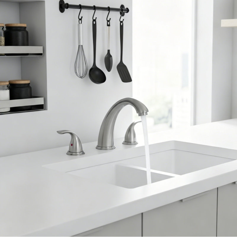 8" Widespread Double Handle Waterfall Bathroom Faucet with Pop-Up Drain