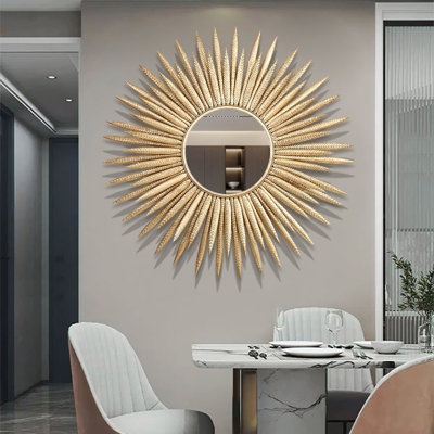 Grand miroir décoratif en métal 33,7 po Sunburst