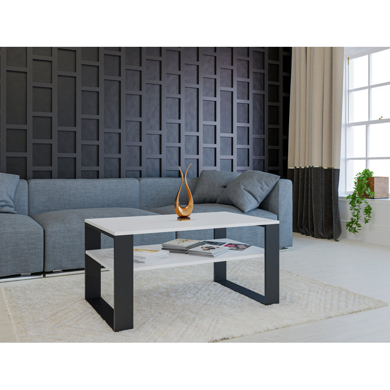 Jrake Sled Coffee Table with Storage, White, Black