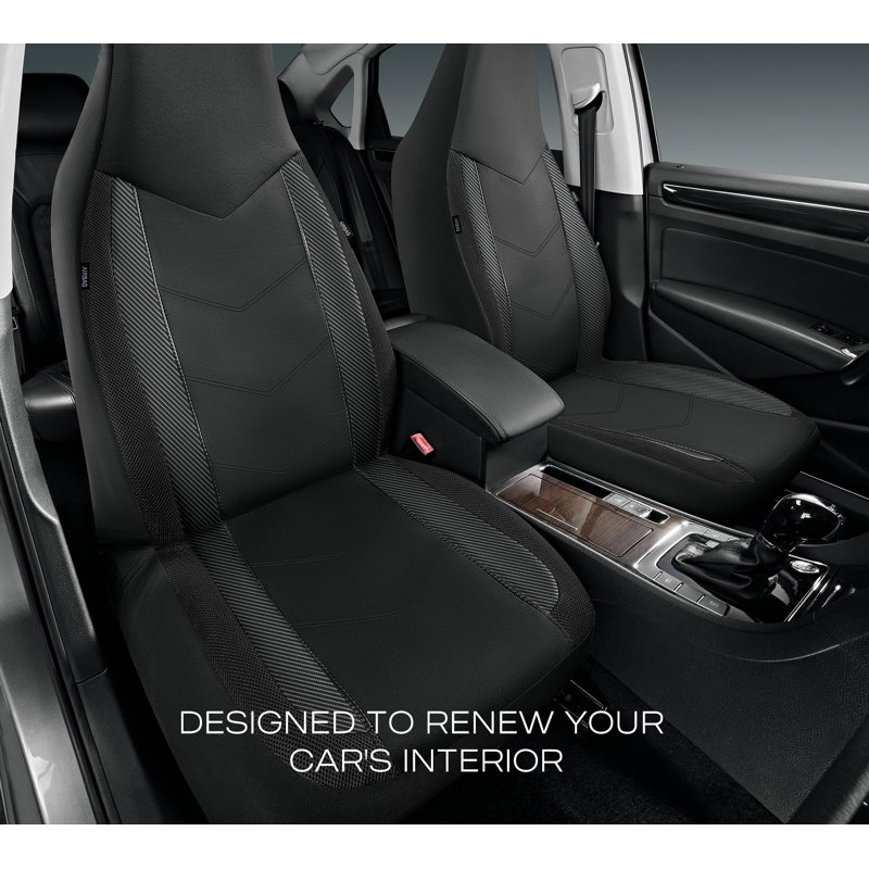 High Back Front Car Seat Covers - Sports Carbon Fiber Mesh Design, Universal Fit, Airbag Compatible, Black