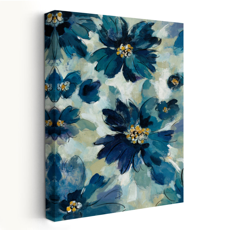 Encre florale I - floral beige abstrait bleu, H 36 po x l 24 po
