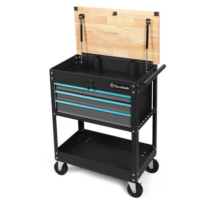 DURATECH 30-1/2 Inch 3-Drawer Rolling Tool Cart, Heavy Duty Utility Industrial Service Cart Storage Organizer With Casters And Locking System, For Mechanics, Warehouse, Garage, 400 Lbs Load Capacity