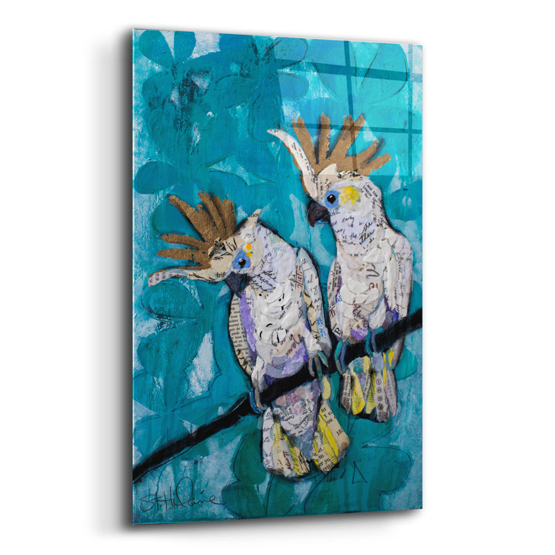 Bayou Breeze «Two Cockatoos» par St. Hilaire Elizabeth, art mural en verre acrylique, 12 po x 16 po