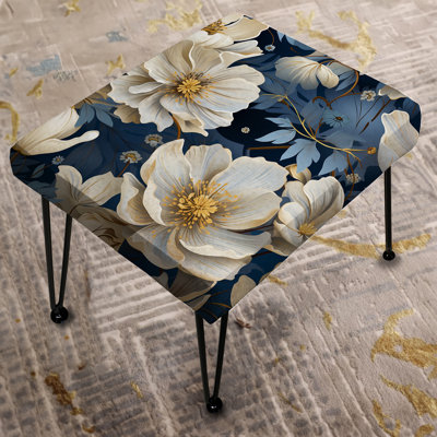 Beige And Blue Farmhouse Floral Pattern - Floral Rectangle Ottoman