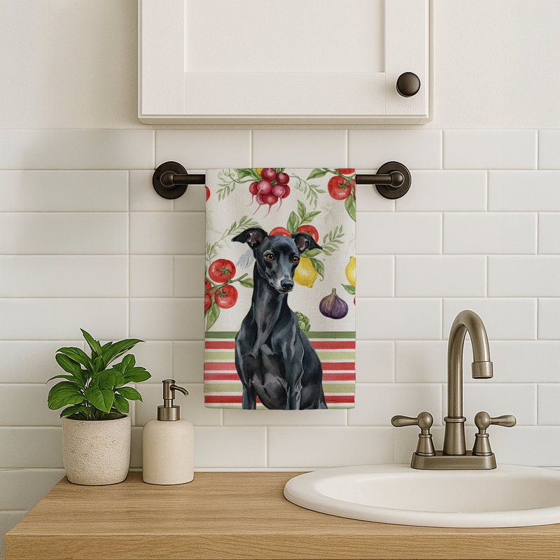 Black Italian Greyhound Vegetables Kitchen Towel, Black Italian Greyhound