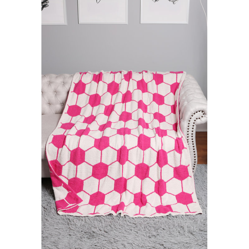 Soccer Ball Pattern Luxury Soft Throw Blanket, Fuchsia
