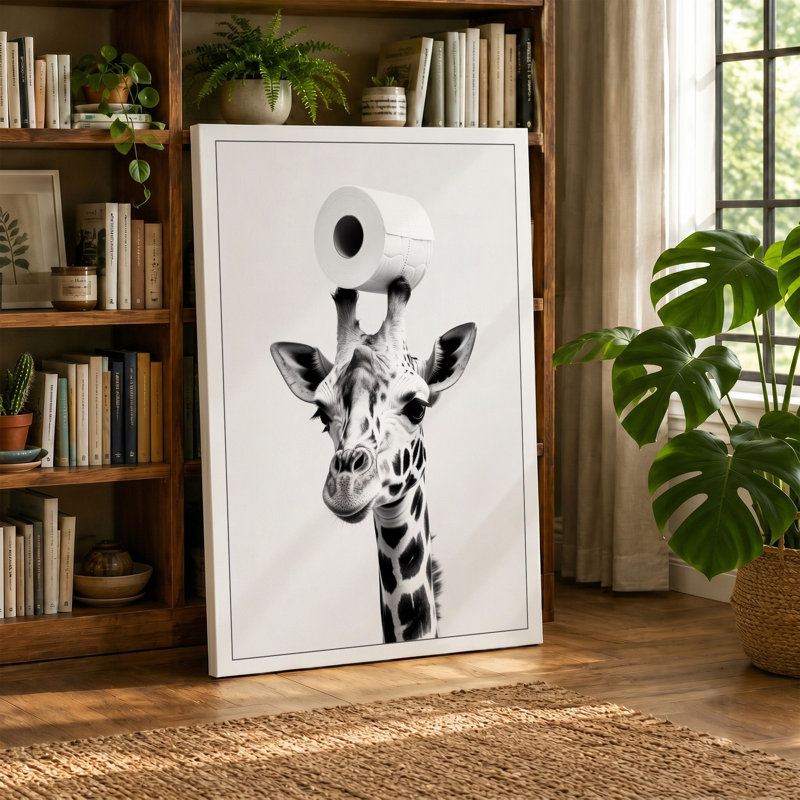 Giraffe with Camera Surrealism - Wrapped Canvas, 18x12 - 45.7 x 30.5 cm, Taupe Border