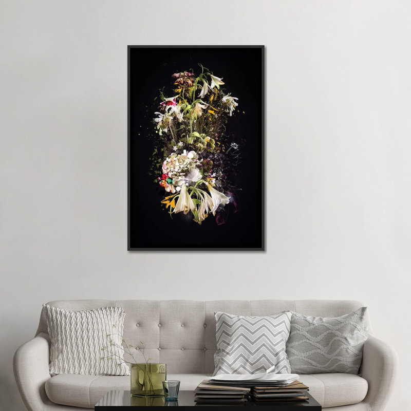 « bouquet i », impression sur toile, Toile avec cadre noir, H 48 po x l 32 po x P 1,5 po