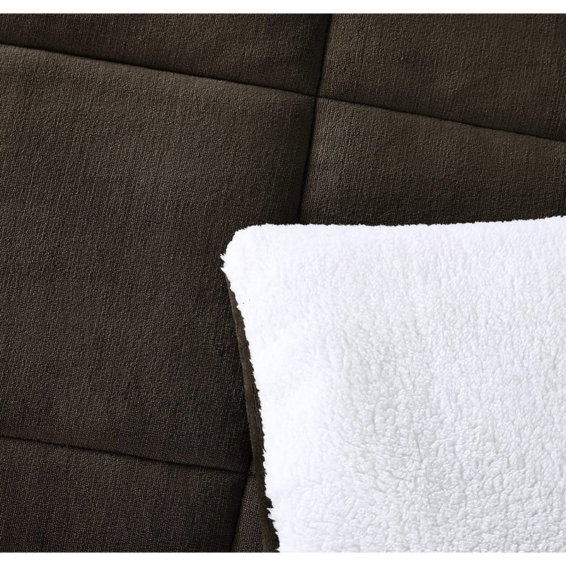 3-Piece Micromink And Sherpa Reversible Comforter Set, King Comforter + 2 King Shams, Chocolate/White