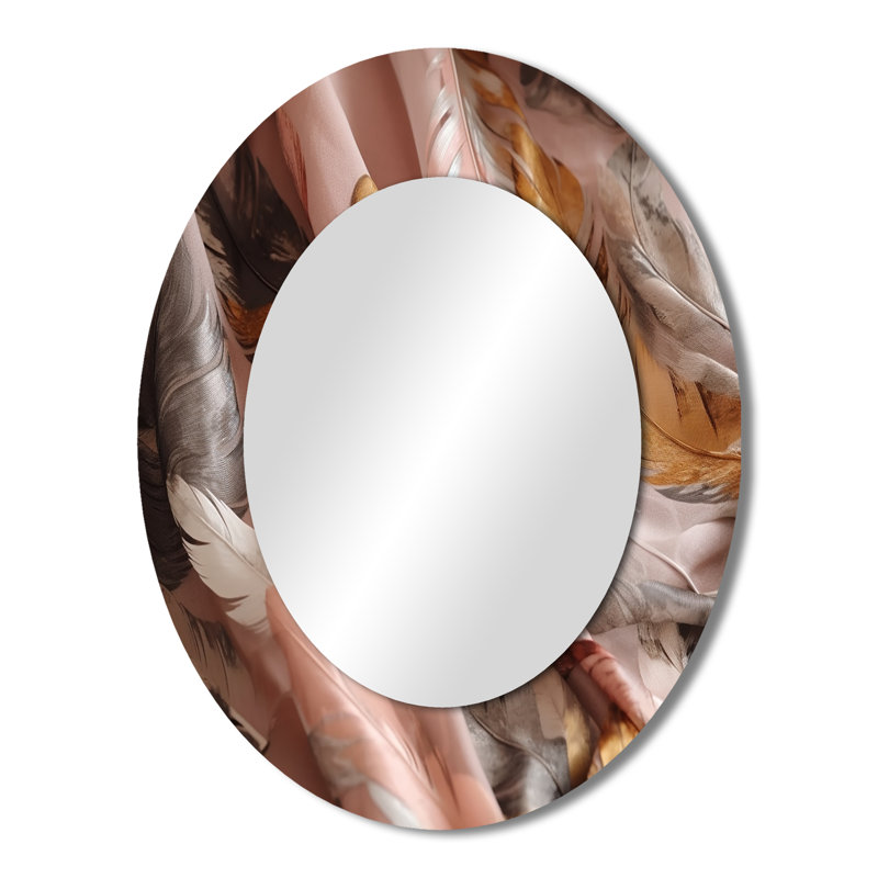 Gold Glamorous Feathers Of Boho Fantasy II - Gold Oval Wall Mirror Decor, 43" x 33"
