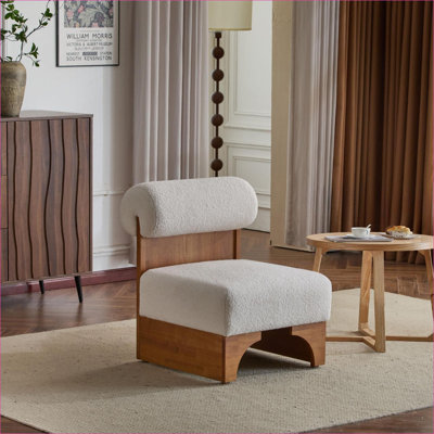 Fauteuil d'appoint Modern Boucle pour adultes, chaise longue rembourrée à dossier roulé avec cadre en bois massif pour bureau de chambre à coucher