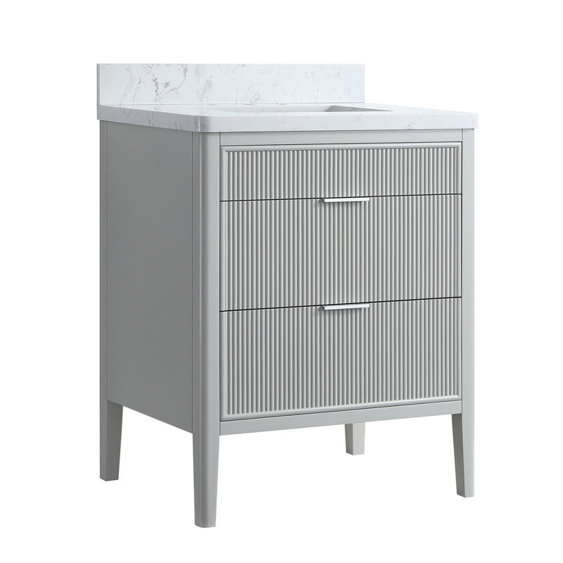 Meuble-lavabo autoportant avec comptoir en marbre artificiel et lavabo, Gris, 30"