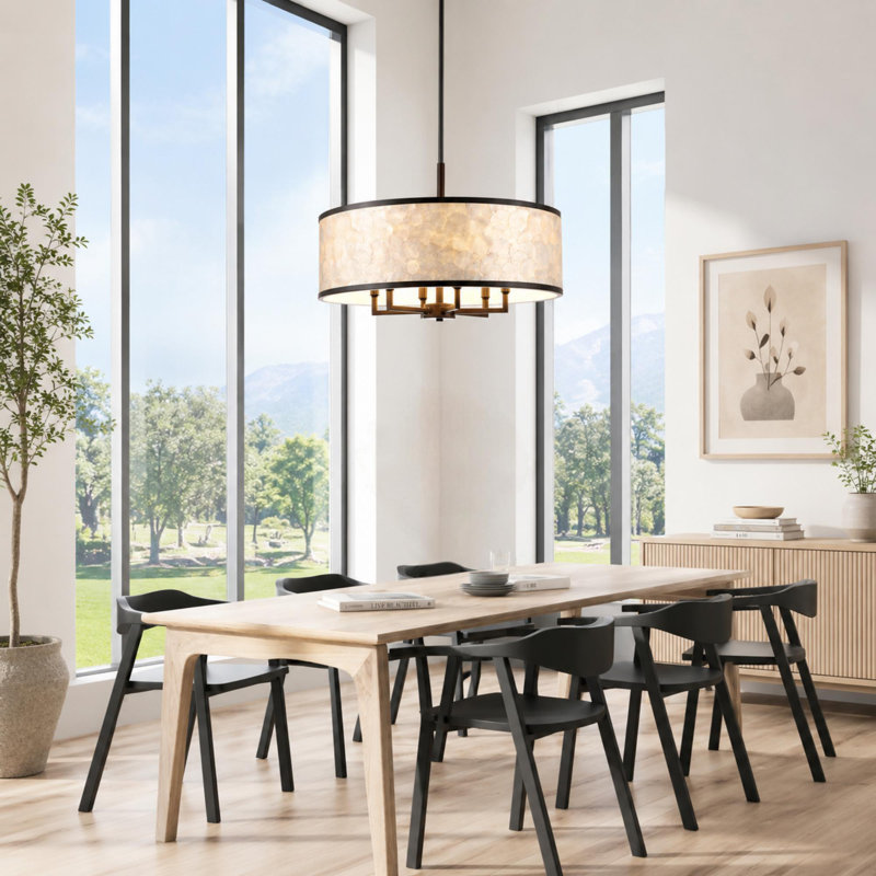 Lustre cylindrique 24 lumières 6 pouces Capiz, Bronze frotté à l'huile