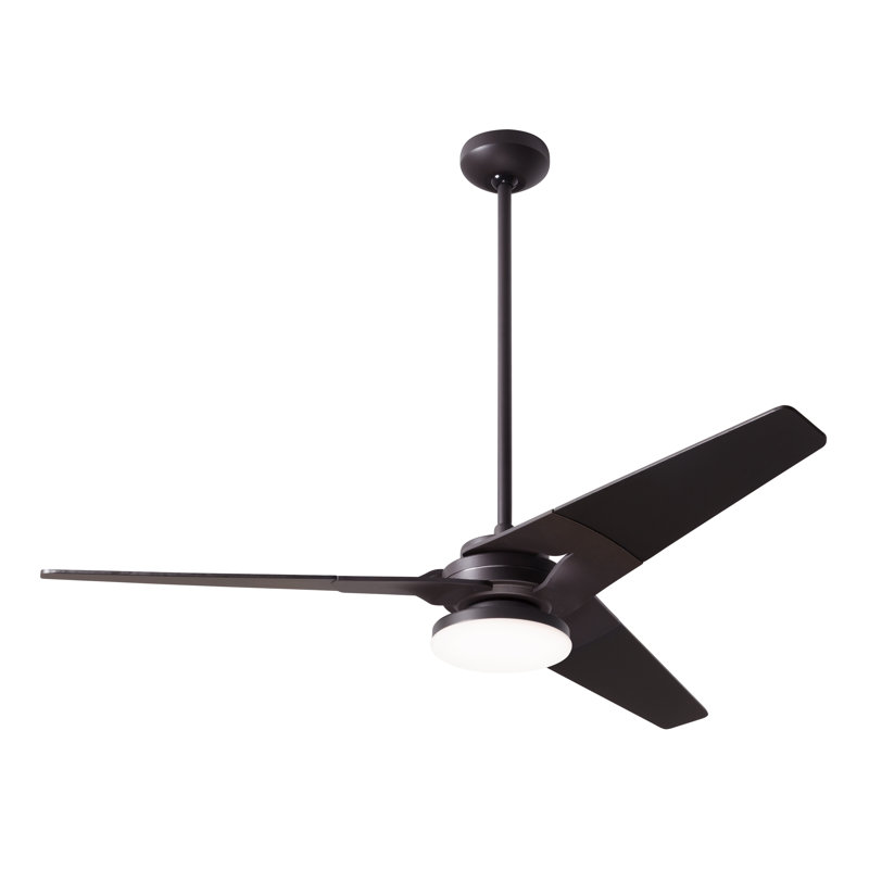 Torsion LED Downrod Ceiling Fan, Wall Control with Remote Handset (2-wire), Dark Bronze, Black