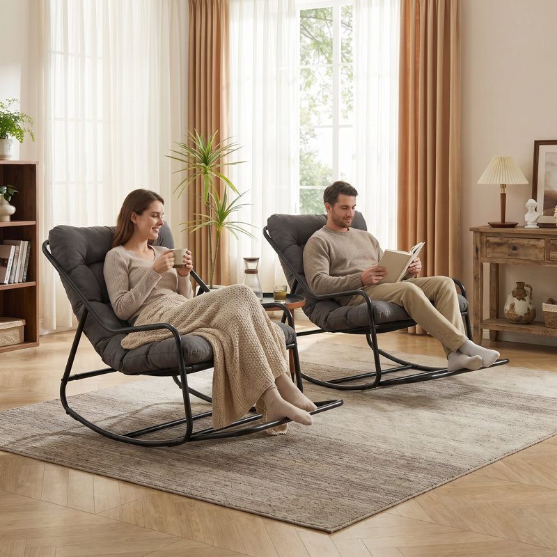 Chaise berçante d'intérieur / d'extérieur avec accoudoirs courbés, chaise berçante d'appoint à coussin épais pour le salon, la chambre à coucher, le balcon, le porche