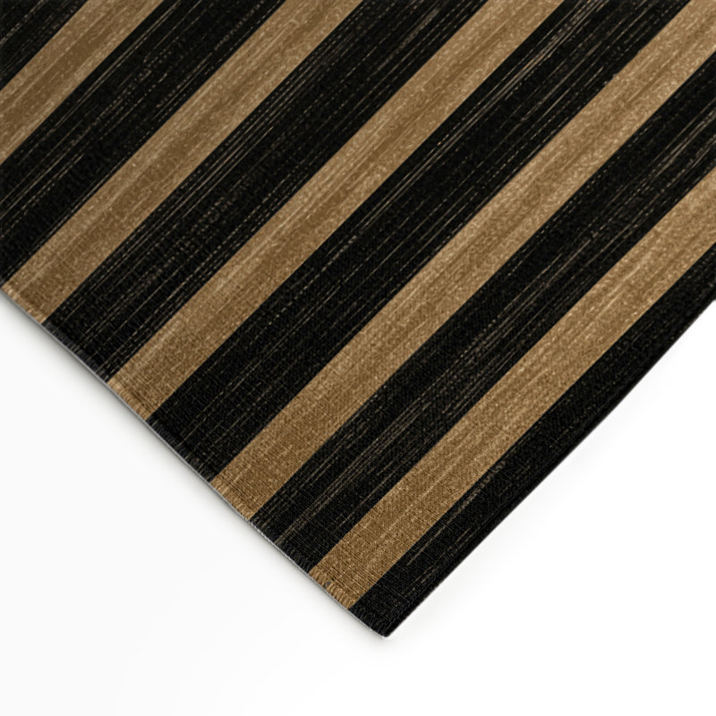 Tapis intérieur / extérieur noir HorizontalStripes, Rectangle 9 pi x 12 pi