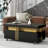 Modern Coffee Table With Marble Effect Top And Caster Wheels, Black Rectangular Rolling