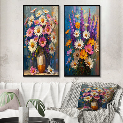 «Daisy Still Life Garden Collage I - Daisies», ensemble d'art mural 2 pièces