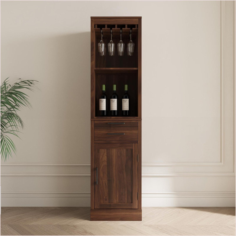 Cabinets, huche de rangement modulaire pour bar à vin brun noyer, l 17,8 po x l 15,95 po x H 35,43 po | Contemporain | Panneau de particules et panneau de fibres à densité moyenne