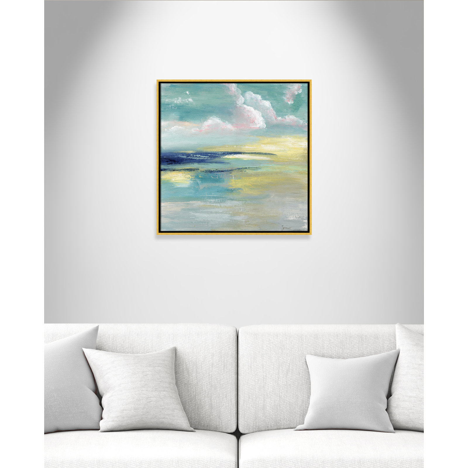 Bertie "Ocean View" Painting by Tava Studios, 25.5" H x 25.5" W x 2" D, Gold Framed Canvas
