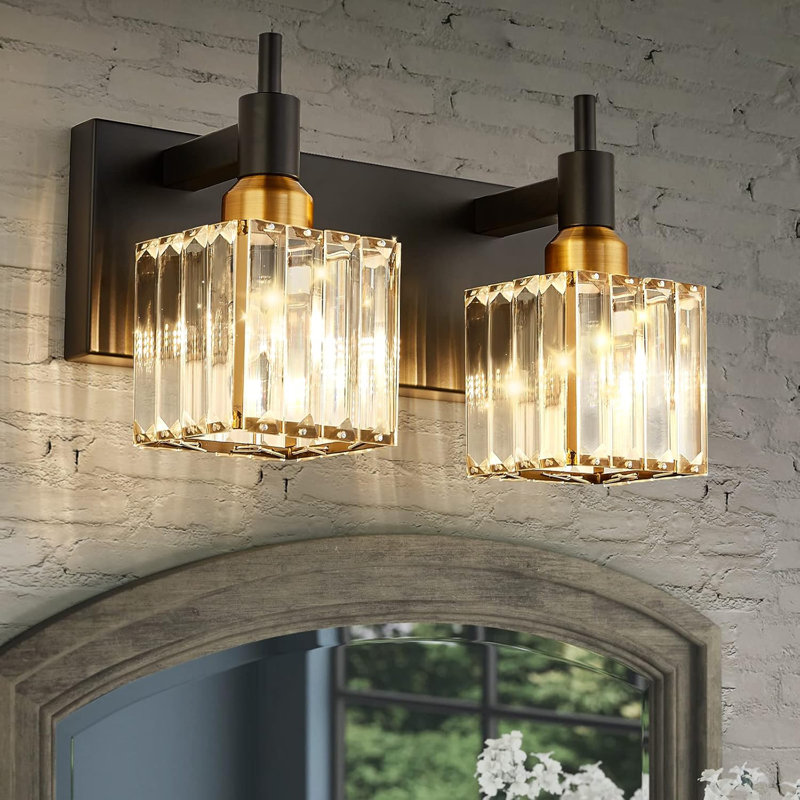 Luminaire de meuble-lavabo moderne en cristal avec angle réglable, applique murale noire et dorée pour miroir, intensité variable et installation facile