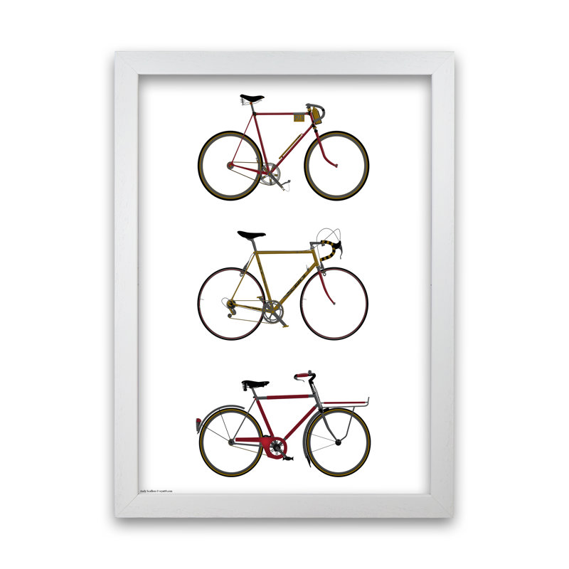 Three Bikes - Print, 84cm H x 60cm W x 3cm D, White Framed