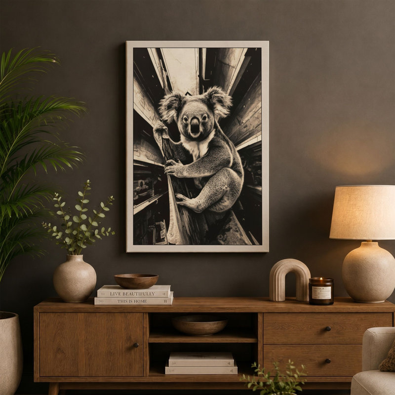 Koala Halo Japandi - Wrapped Canvas, 30x20 - 76.2 x 50.8 cm, Black Border