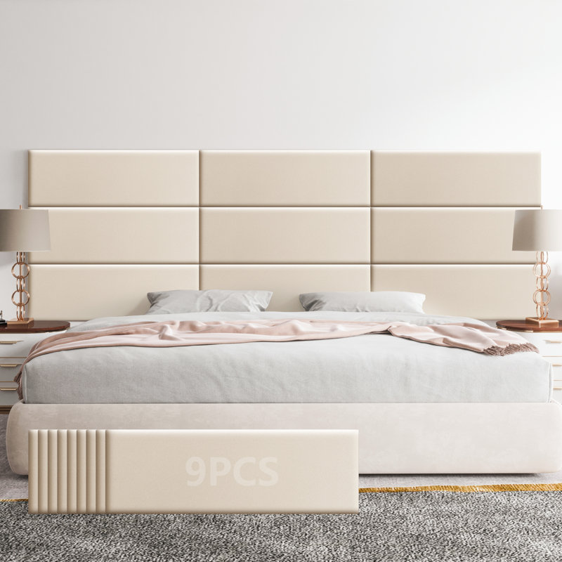 Faux Leather Peel Stick Wall Panels, Beige, 30cm H x 90cm W