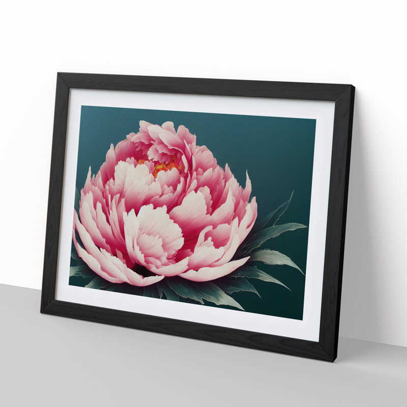 King Peony Flower 1 Piece Single Picture Frame Painting, 34cm H x 46cm W x 2cm D, Black