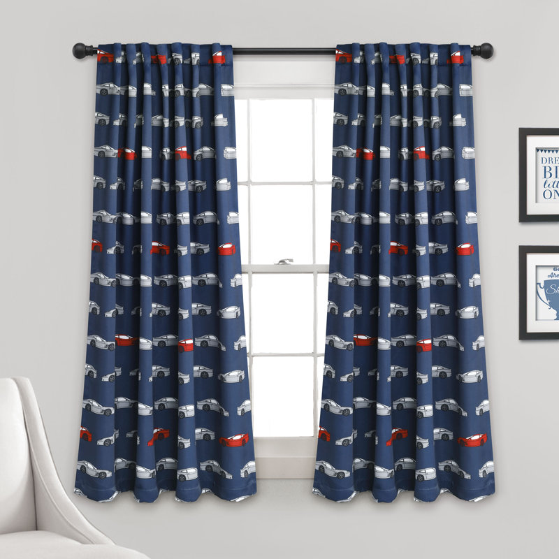 Race Cars Room Darkening Curtain Pair, Navy
