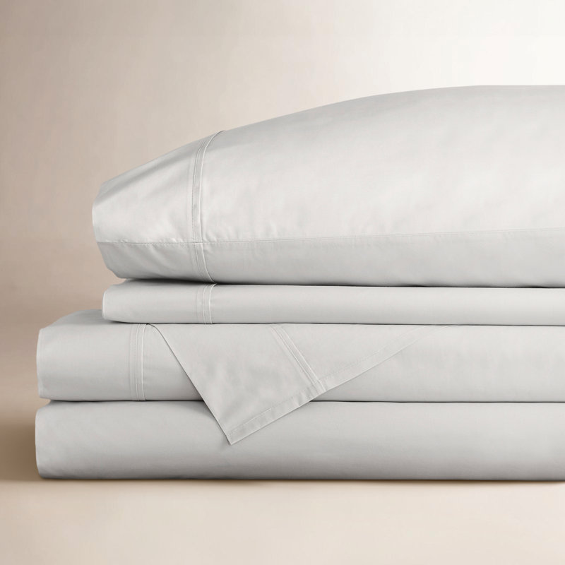 Emrik Brushed Organic Cotton Percale Sheet Set, Queen, Soft Gray