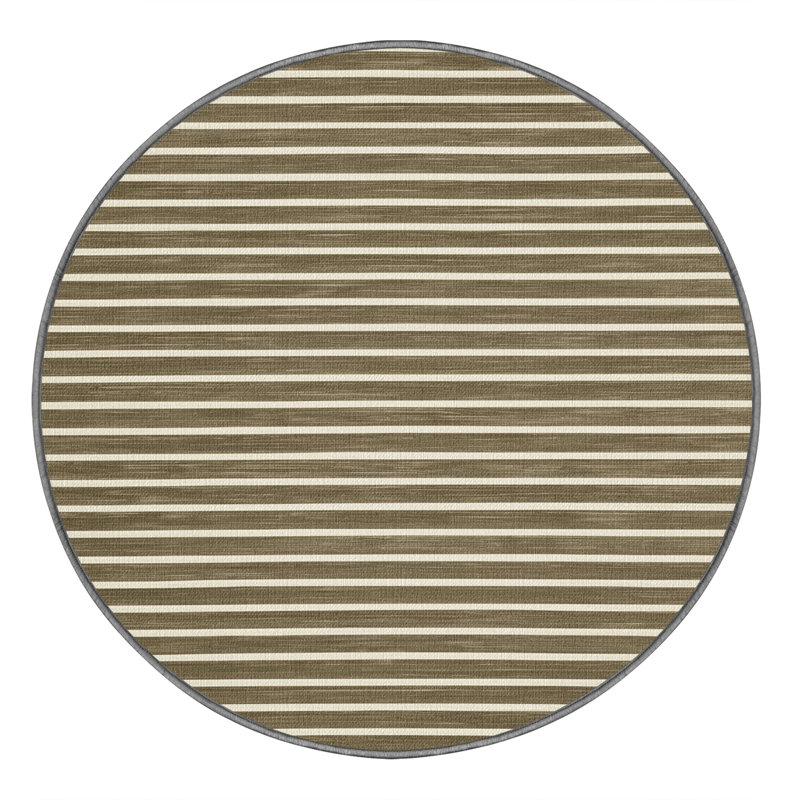 Tapis brun à rayures horizontales lavable à la machine, Rond 6 pi