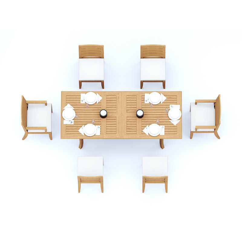 8 Seats 9 Pcs Grade-A Teak Wood Dining Set: 118" Double Extension Rectangle Table And 8 Atnas  Chairs (2 Arm & 6 Armless Chairs) #11AT2402