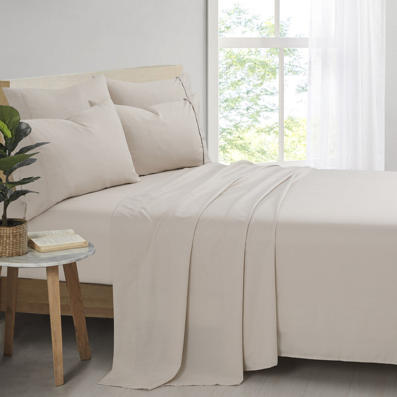 Bamboo Rayon Blend Sheet Set with Extra Pillowcases, Cream, Queen Sheet Set + 5 Additional Pieces