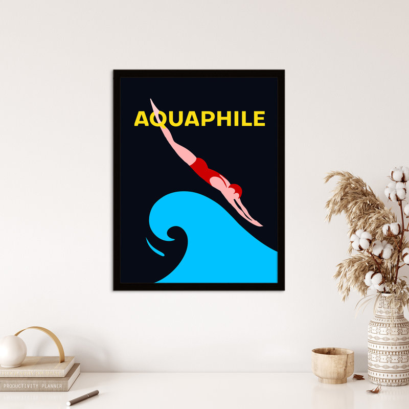 Aquaphile Water Lover Swimmer Diver - Single Picture Frame Print, Red/Yellow