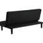 Lit convertible noir sans accoudoirs avec un revêtement lisse, un support fiable et un siège à ressorts sinueux à l'esthétique contemporaine, coussins, confort pour les invités qui passent la nuit