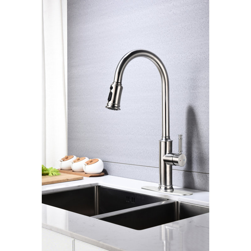 Pull Out Kitchen Faucet With 360 Rotating High Nozzle, Stream Spray Pause Settings, Easy Water Temperature And Flow Control, Brushed Nickel Finish, Corrosion Build, Smooth Bubble Flow, 6.07 Lb ,