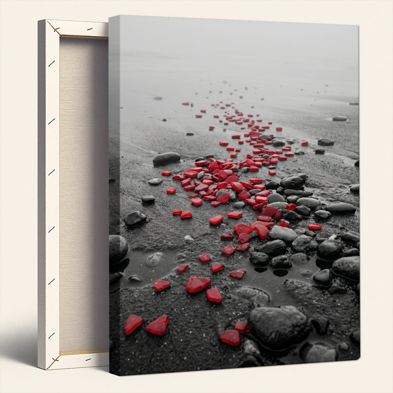 Ensemble de 1 tableau sur toile « Cœurs rouges », 40"H x 28"W, Toile tendue