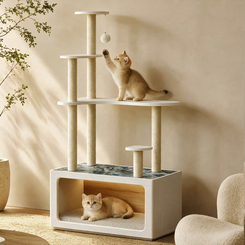 Arbre à chat modulaire H 62,1 po Flexmod avec base de rangement ouverte, poteaux à griffes et éclairage DEL, assemblage facile