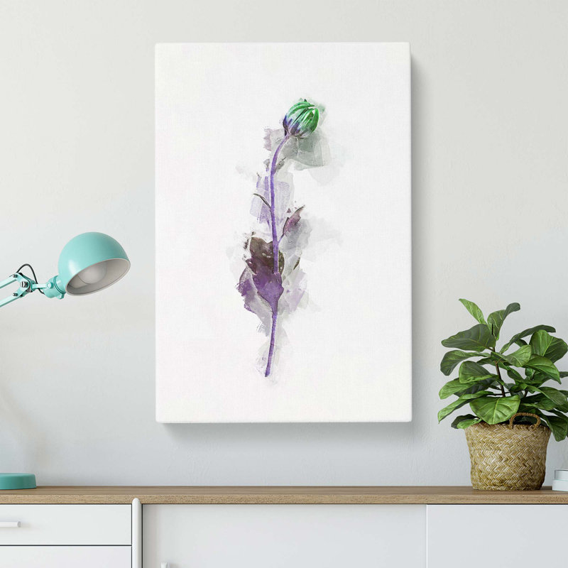 A Single Purple Flower In Abstract - Wrapped Canvas Painting, 76cm H x 50cm W x 3cm D