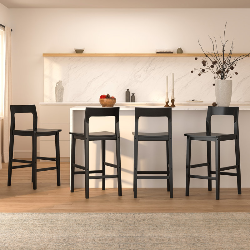 Tabouret de comptoir en bois massif avec repose-pieds, Noir, 4